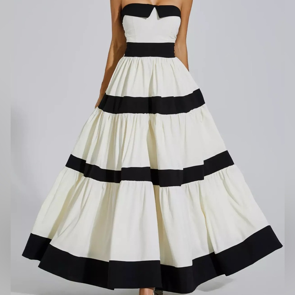 Strapless striped White Dress with Black Bows - Picture 2 of 5